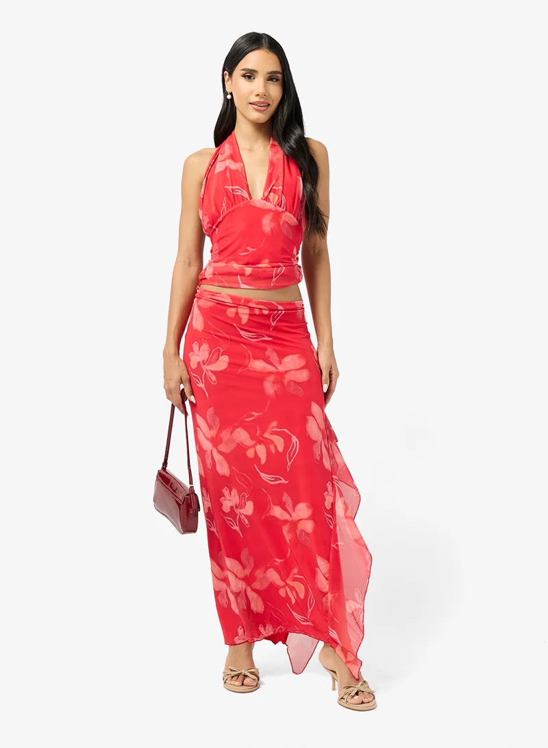 Ginger Floral Halter Neck Top & Maxi Skirt Coord Set